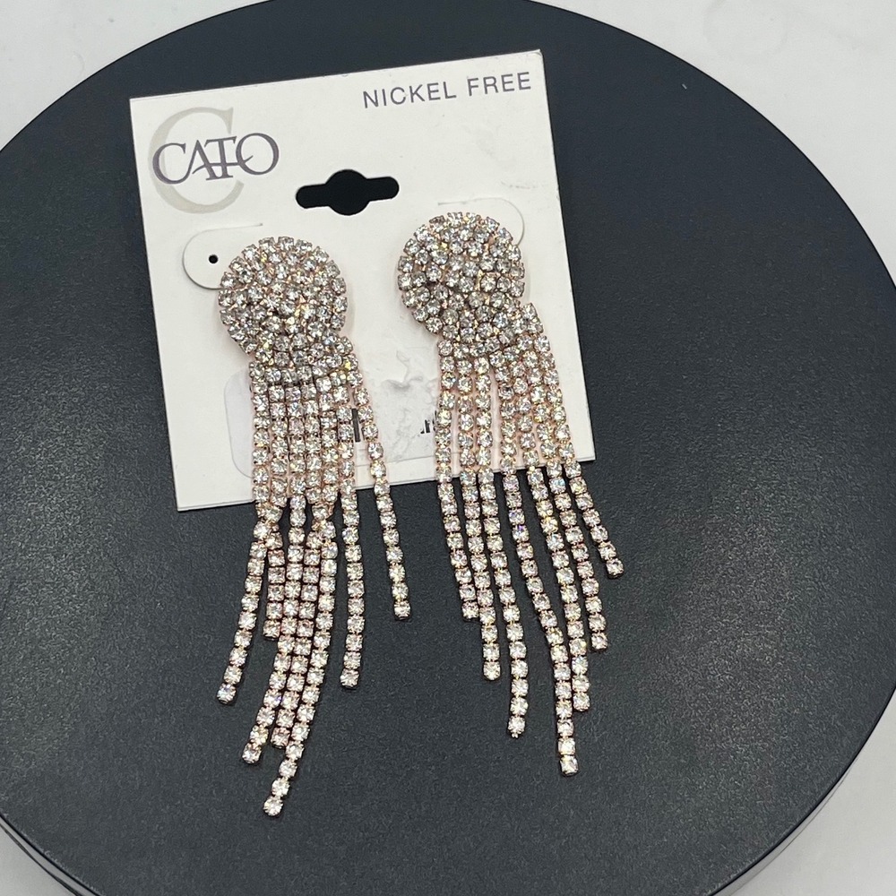 Cato Rose Gold Champagne Rhinestone Tassels‎ Fringe Dangle Sparkly Earrings New